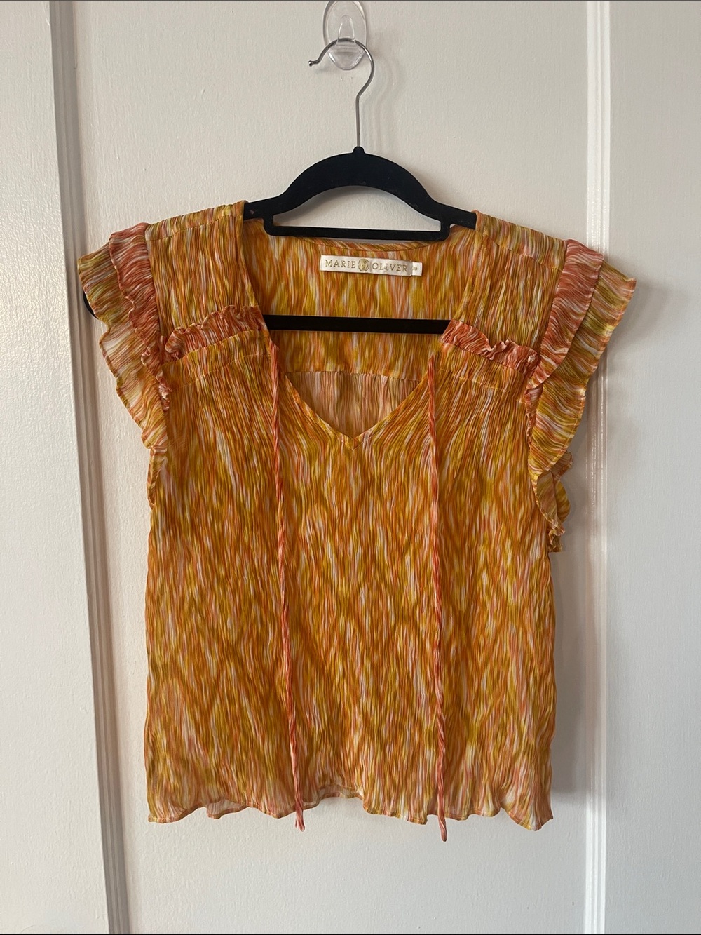 Marie Oliver the Phoebe Yellow Orange Multi-Stripe Ruffle Sleeve Top